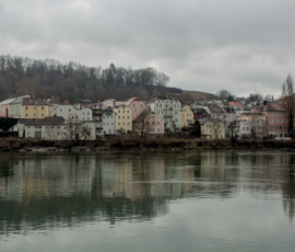 Colorful buildings along the river in Passau, Germany Colorful buildings along the river in Passau, Germany